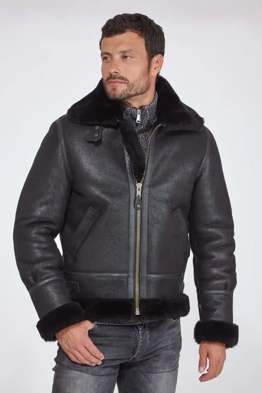 BLOUSON BOMBARDIER EN MOUTON NOIR HOMME SCHOTT – « LC1259 »